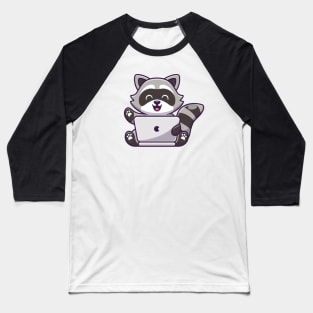 Cute Raccoon Working On Laptop Baseball T-Shirt